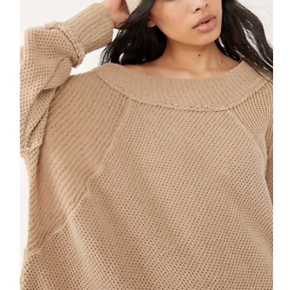 Free People Shes a Keeper Vented-Hem Tunic Sweater Tan - Picture 3 of 9